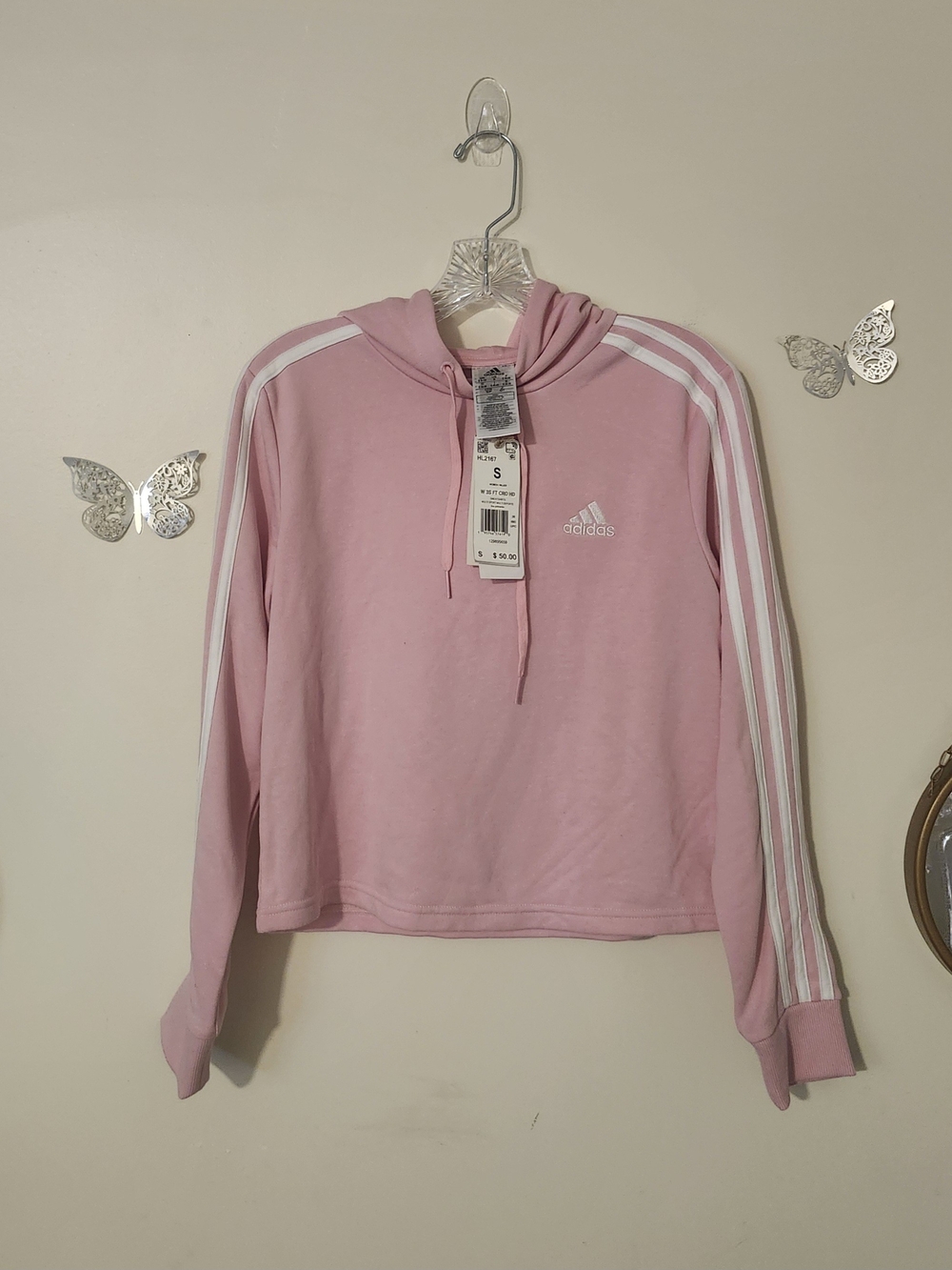 Adidas Pink Cropped Hoodie Sweater - Women's Small